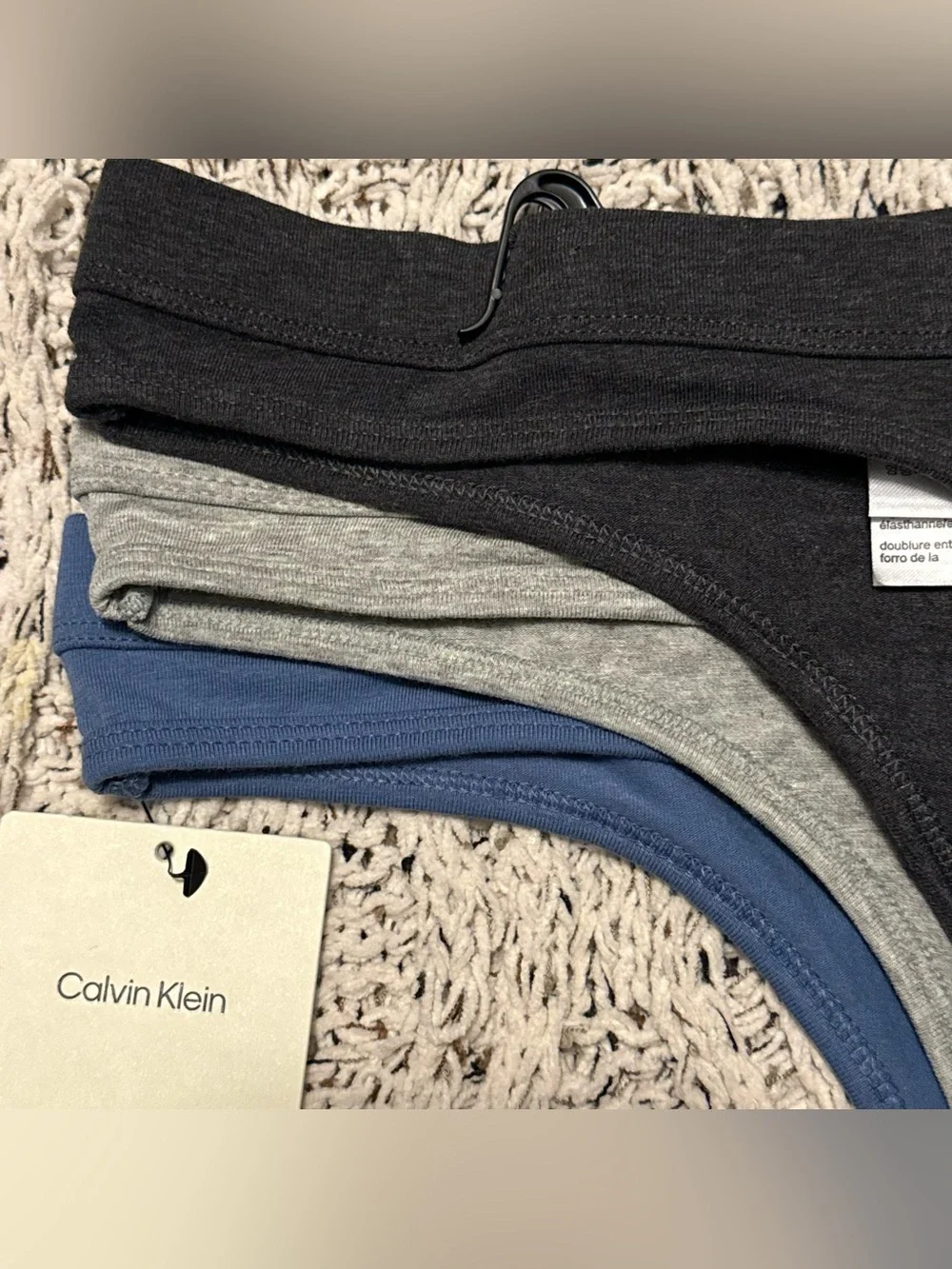 Calvin Klein Women's Thong Underwear 3 Pack Large Cotton Gray Charcoal Blue